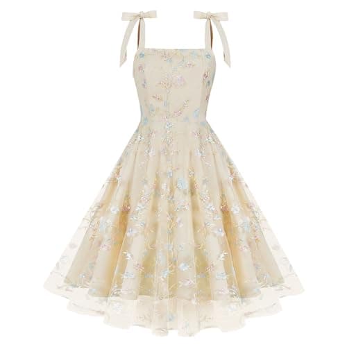 Vintage Embroidered Floral Tulle Prom Dress for Women