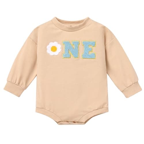Baby Girls and Boys 1st Birthday Boho Romper and Sweatshirt Outfit for Fall/Winter Cake Smash Photo Shoot