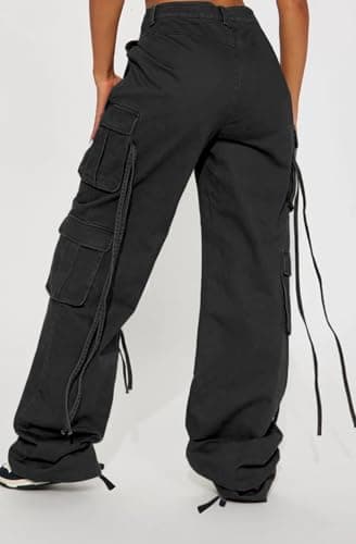Fablinic Women's Y2K High-Wasted Straight Leg Cargo Pants with 6 Pockets