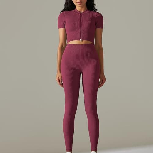 Fartey Women's Matching Workout Set High Waist Leggings & Zip Up Tops