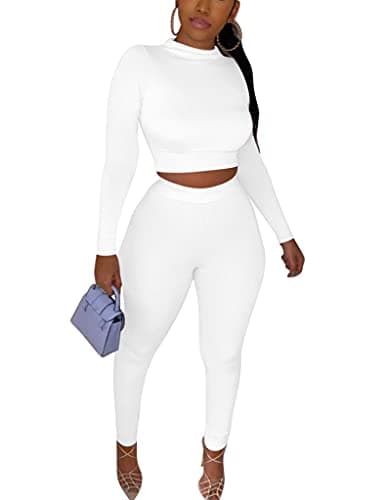 Kaximil Women's Workout Tracksuit Set Long Sleeve Crop Top High Waist Legging