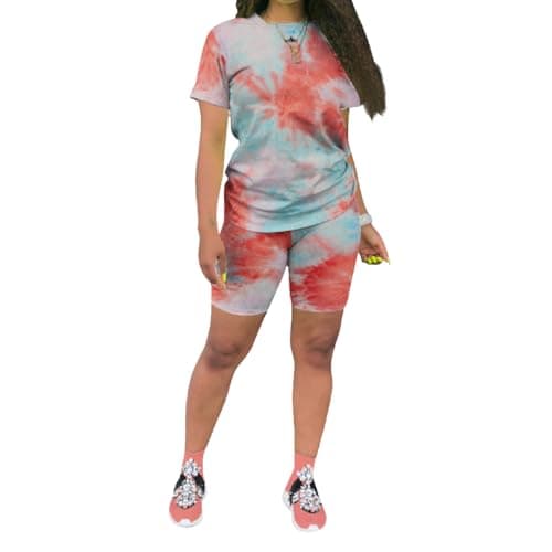 KINIKO Women's Casual Fashion Sports Suit Set - Short Sleeve Top and Pants