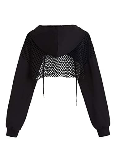 Women's Fishnet Drawstring Hoodie Sweatshirt