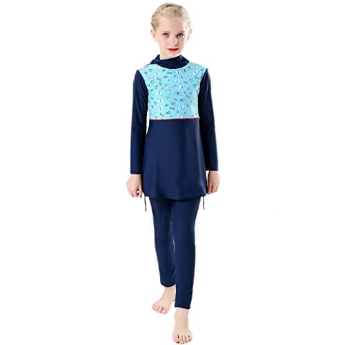 IMEKIS Modest Girl Burkini Swimsuit Set with Long Sleeve Rash Guard
