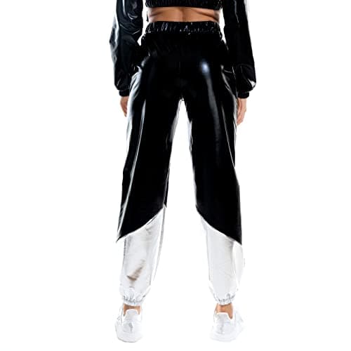 IMEKIS Women's High Waist Metallic Rave Jogger Pants Hip Hop Streetwear