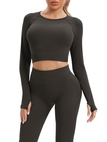 JOLLMONO Women's Long Sleeve Yoga Outfits for Gym