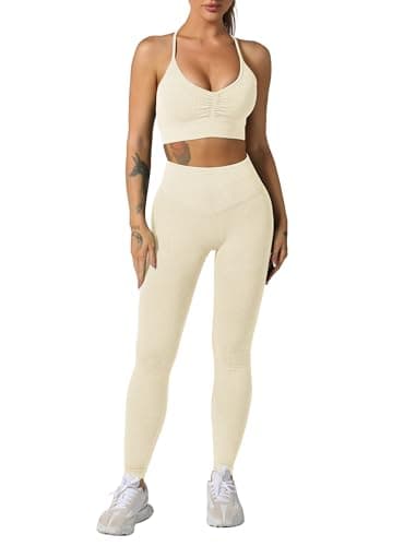 ABOCIW Women's Ribbed Seamless High Waist Scrunch Leggings with Sport Bra