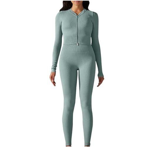 Fartey Women's Matching Workout Set High Waist Leggings & Zip Up Tops
