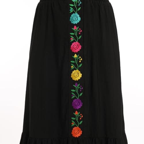 Women Mexican Fiesta Dress Floral Embroidered Maxi Gown