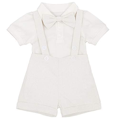 IMEKIS Baby Boy Baptism Outfit with Bowtie and Suspenders