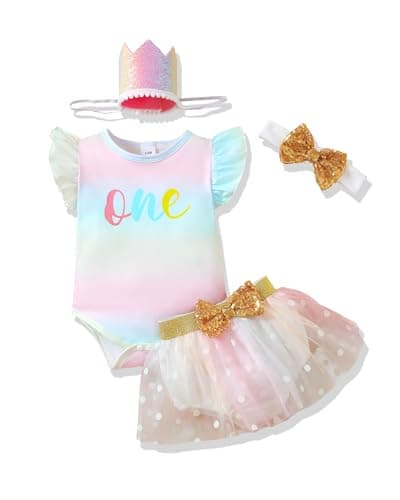 Renotemy Baby Girl 1st Birthday Outfit & Cake Smash Set with Hat