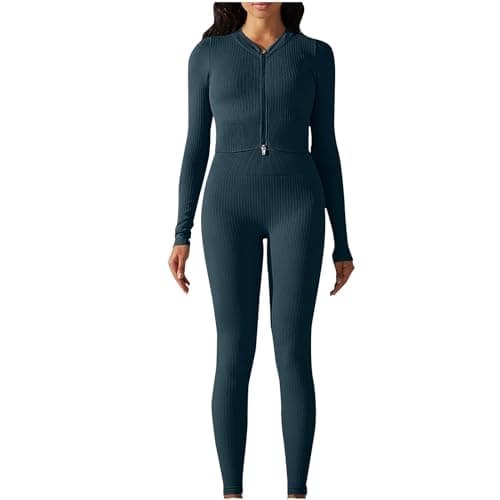 Fartey Women's Matching Workout Set High Waist Leggings & Zip Up Tops