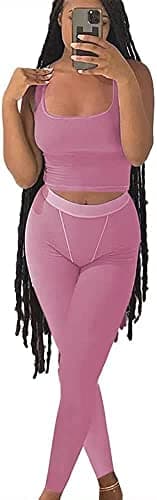 Ribbed Crop Tank Top and Yoga Leggings Set for Women