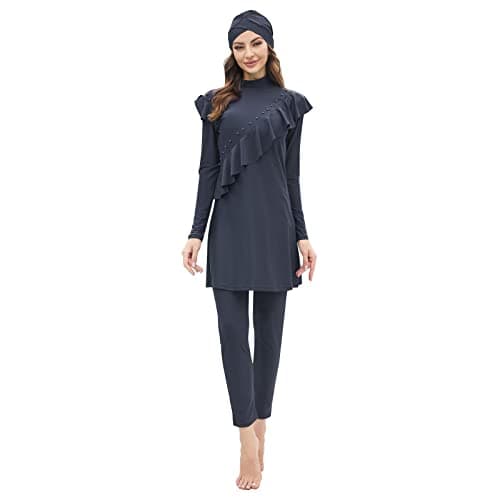IMEKIS Modest Women's Burkini Swimwear with Ruffle Hijab Top