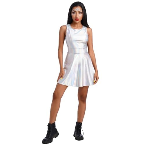 Anime Halloween Costume Metallic Skater Dress Outfit for Women and Girls
