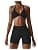 Workout Sets for Women 2 Piece Twist Front Halter Sports Bras High Waist Booty Shorts Exercise Gym Yoga Outfit
