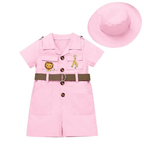 IMEKIS Toddler Safari Outfit with Hat & Lion for Birthday Photoshoot