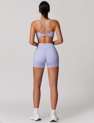 ABOCIW Women's V-Neck Twist Back Sports Bra & High Waist Biker Shorts Yoga Set