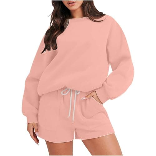 MXTPOV Women's 2024 Fall Two-Piece Outfit Long Sleeve Pullover Shorts Tracksuit