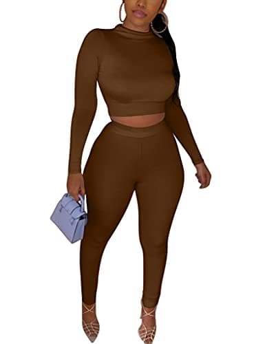 Kaximil Women's Workout Tracksuit Set Long Sleeve Crop Top High Waist Legging