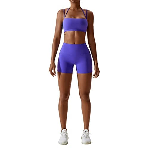 IMEKIS Women's Yoga Set Crop Top and Biker Shorts Tracksuit