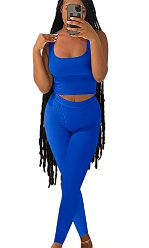 Ribbed Crop Tank Top and Yoga Leggings Set for Women