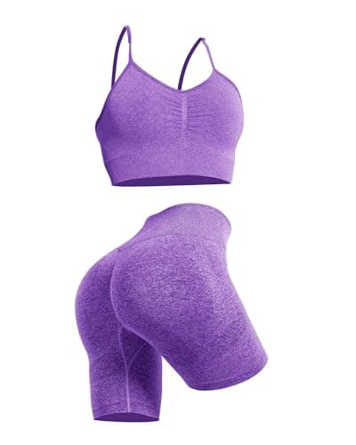 Women's Workout Sets: Strappy Sports Bra & High Waist Biker Shorts