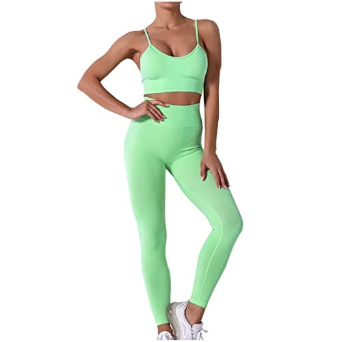 Fartey High-Waist Seamless Leggings Matching Backless Strappy Sports Bras Yoga Running Set