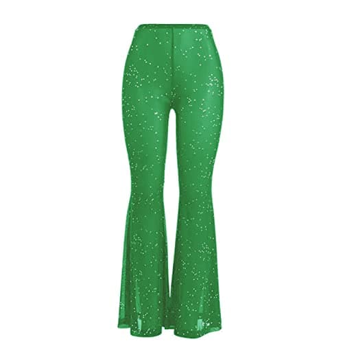 JUMISEE Women's Flared Mesh Sheer Pants for Dance Festival Clubwear