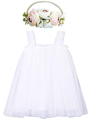 BGFKS Toddler Girl Rainbow Tulle Tutu Dress & Flower Headband Set