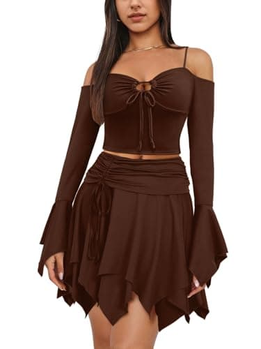 Ophestin Women's Y2K Fairy Off-Shoulder Handkerchief Skirts Set