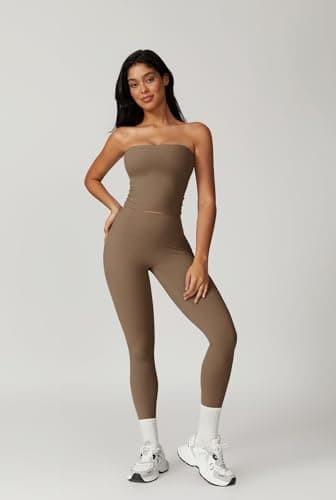 Brown High-Waisted Seamless Leggings & Backless Sports Bra Workout Set for Women Brown Women's Gym Outfits