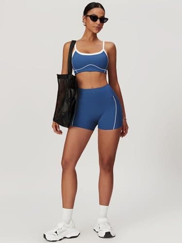 Color Block QBGJTD Women's Workout Set - Sports Bra & Lift Shorts Gym Wear