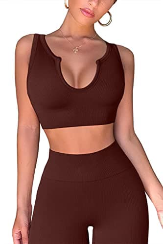 QINSEN Women's Workout Sets: Seamless Crop Tank and High Waist Yoga Leggings