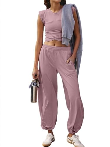 Glamaker Women's Two-Piece Athletic Set Casual Workout Tops & Sweatpants
