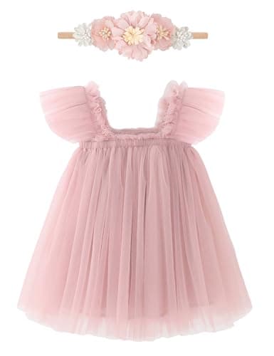 ANHDM Baby Girl First Birthday Cake Smash Outfit with Flower Headband