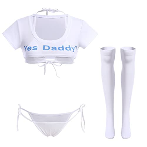 IMEKIS Women's Kawaii Anime Lingerie Set 4Pcs Outfit