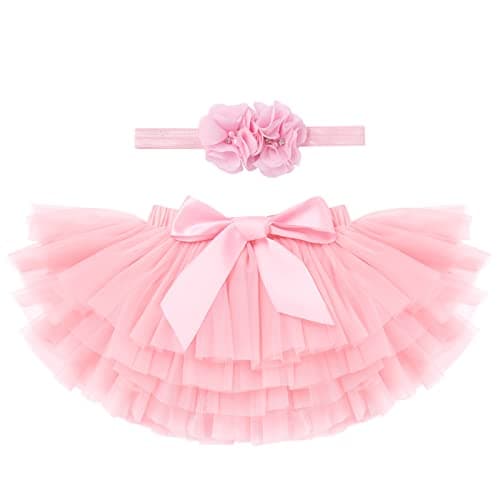 IMEKIS Baby Girls Tutu Skirt Diaper Cover Headband Set for Birthday Photo Shoot