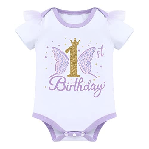 ODASDO Baby Girl First Birthday Outfit: Flower Print Cotton Romper & Tutu Skirt Set