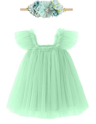 ANHDM Baby Girl First Birthday Cake Smash Outfit with Flower Headband