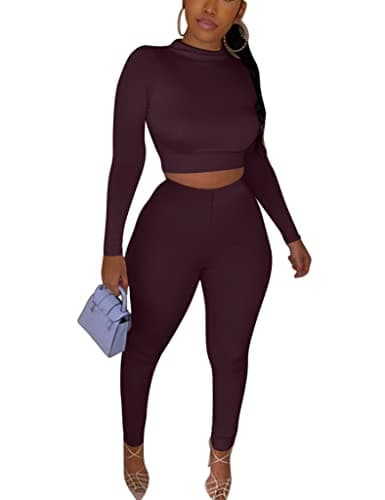 Kaximil Women's Workout Tracksuit Set Long Sleeve Crop Top High Waist Legging