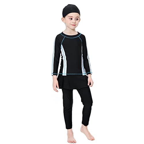 IMEKIS Modest Girl Burkini Swimsuit with Long Sleeve Rash Guard and Hijab Capris