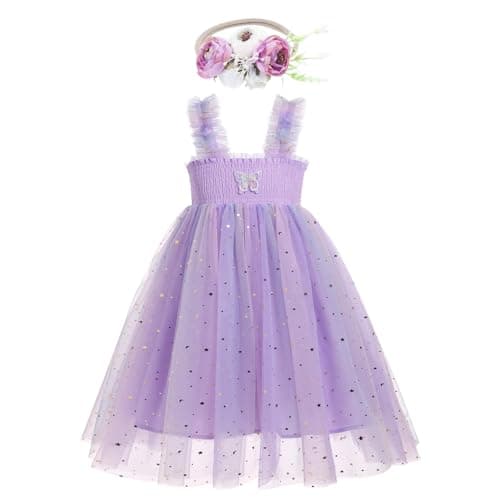 IMEKIS Toddler Girls Rainbow Butterfly Tulle Dress with Headband