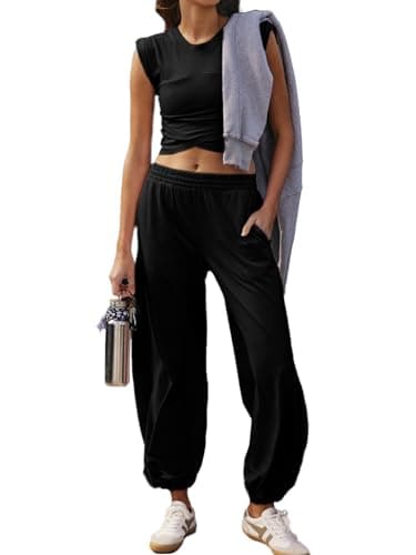 Glamaker Women's Two-Piece Athletic Set Casual Workout Tops & Sweatpants