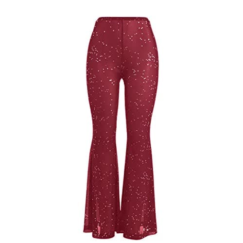 JUMISEE Women's Flared Mesh Sheer Pants for Dance Festival Clubwear