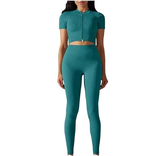 Fartey Women's Matching Workout Set High Waist Leggings & Zip Up Tops