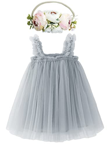 BGFKS Toddler Girl Rainbow Tulle Tutu Dress & Flower Headband Set