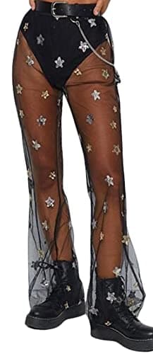 DZOVUTTZ Women's Festival Dance Outfit Bell Bottom Mesh Pants