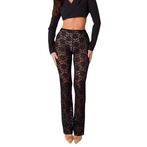JUMISEE Women's Flared Mesh Sheer Pants for Dance Festival Clubwear