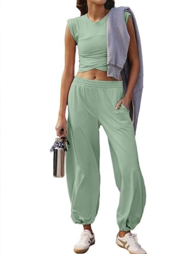 Glamaker Women's Two-Piece Athletic Set Casual Workout Tops & Sweatpants